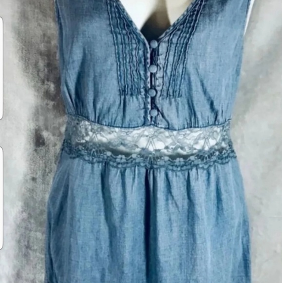 FREE PEOPLE DENIM LACE TOP - Picture 3 of 5